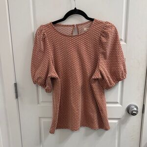 Madewell Women's Puff Sleeve Top - Rust Pattern Size Large